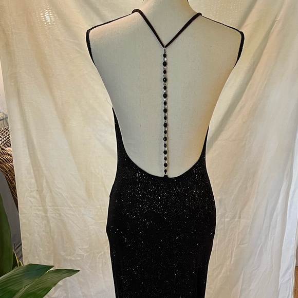 Vintage Y2K Gunne Saxe/Jessica McClintock  black shimmery open beaded back dress - Picture 2 of 9